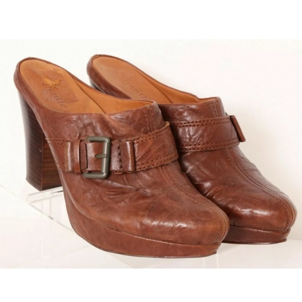 GENTLE SOULS Platform leather slide buckle mules
